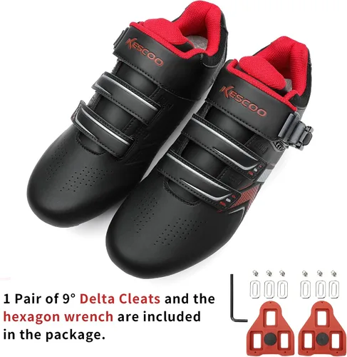 Vista 2 de KESCOO Zapatos de ciclismo para hombre y mujer, compatibles con zapatos de bicicleta Peloton y tacos Delta preinstalados, clip en bicicleta