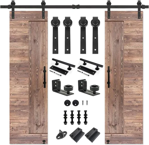Vista 12 de S&Z TOPHAND® Puerta de granero de 20 pulgadas x 84 pulgadas con kit de herramientas correderas de 4 pies, estilo moderno sin terminar/madera