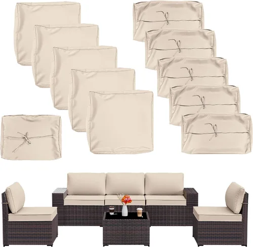 Vista 10 de ALAULM 11 fundas de cojín de repuesto, impermeables y a prueba de salpicaduras, para muebles de exterior, con cremalleras, solo fundas