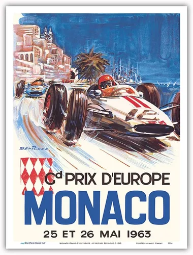 Vista 9 de Mónaco Grand Prix Europe (Gd Prix D'Europe) - Póster de carreras de coches vintage por Michel Beligond c.1963 - Impresión artística maestra