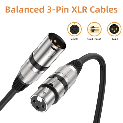 Vista 9 de XLR Cables - Paquete de 6 cables XLR macho a hembra con 3 pines chapados en oro, cable de micrófono corto blindado equilibrado para mezclador