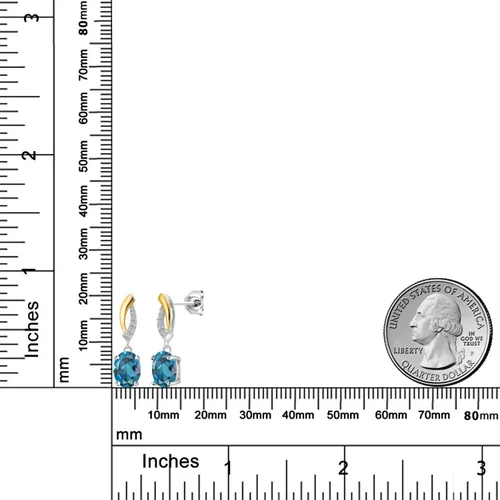 Vista 6 de Gem Stone King Aretes colgantes ovalados de plata 925 y oro amarillo de 10 quilates de 0.315 x 0.236 in con piedra natal y diamantes cultivados