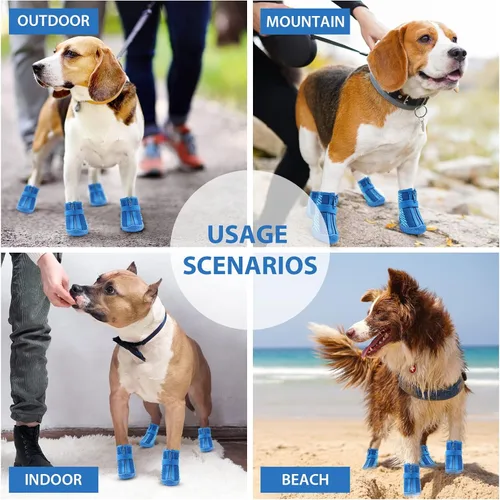 Vista 5 de Zapatos para perros pequeños y medianos, botas impermeables para cachorros con protectores reflectantes de seguridad para las patas de perro