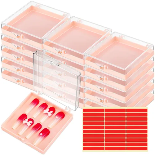 Vista 10 de Landhoow Cajas para uñas a presión de 15 piezas con 30 cintas adhesivas, organizador de almacenamiento de uñas artificiales a presión, organizador