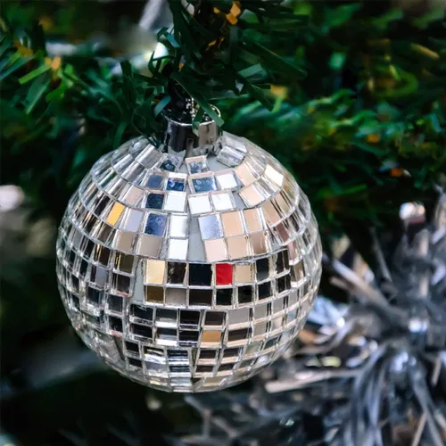 Vista 5 de 3 piezas de espejo de bola de Navidad de 3.2 pulgadas, decoración de árbol de Navidad, decoración con correa de sujeción Cosmos