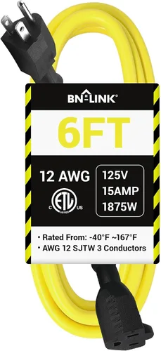 Vista 16 de BN-LINK Cable de extensión para electrodomésticos de 3 pies, cable de alimentación resistente de 15 amperios, 14/3 SPT-3, enchufe plano con conexión