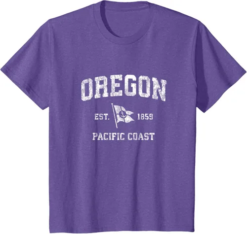 Vista 64 de Oregon Vintage barco ancla bandera diseño de West Coast Retro Tee, hombre S, Arándano