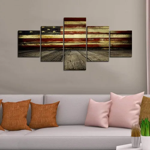 Vista 2 de Cuadros decorativos para pared de sala de estar, impresión en lienzo, retro, vintage, bandera estadounidense estadounidense y pintura moderna