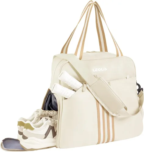 Vista 9 de Bolsa de Pickleball Mochila de Pickleball para Mujeres Bolsa de Equipamiento Deportivo con Compartimento para Zapatos Accesorio de Regalo 30L, Beige