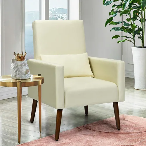 Vista 4 de DORTALA Mecedora tapizada de tela 2 en 1 con almohada beige