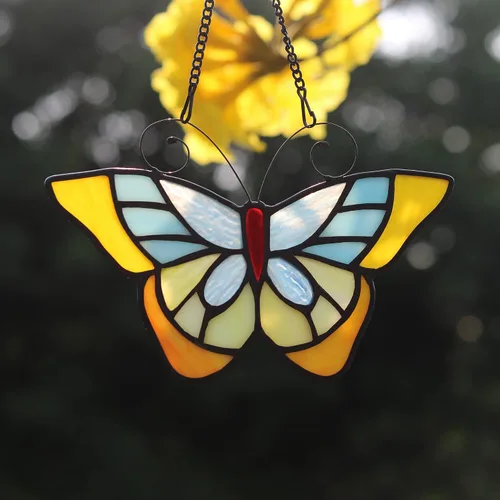 Vista 2 de Colgantes de ventana estilo mariposa Tiffany, regalo para amigas, hermanas (7.3 x 5.1 pulgadas)