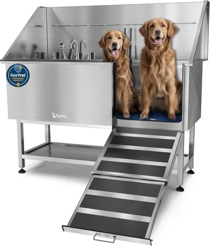 Vista 21 de KANIS Estación profesional de lavado de perros – Fregadero de lavado de mascotas de acero inoxidable 304 y bañera de aseo con ducha, rejillas