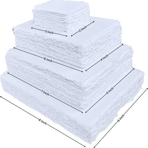 Vista 4 de Papel en blanco hecho a mano con borde Deckle – Papel de hojas sueltas de medios mixtos para tarjetas de posición, votos de boda y tarjetas de 3 x 2