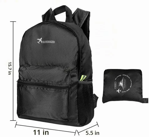 Vista 2 de Mochila plegable impermeable para senderismo, mochila de día para viajes al aire libre, negra