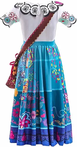 Vista 3 de Mirabel Costume with Bag for Girls Princess Isabela Dress Up wWreath for Kids Stage Show Outfits Halloween Xmas Gift