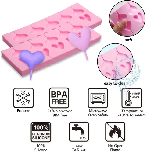Vista 3 de Moldes de silicona de chocolate con forma de corazón, 2 paquetes de 10 cavidades para dulces de San Valentín para decoración de pasteles de boda