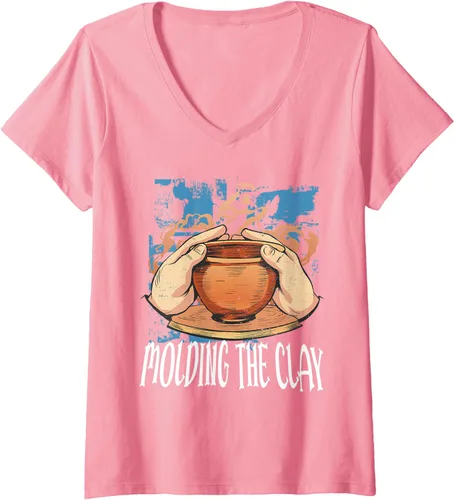 Vista 7 de Camiseta con cuello en V para mujer Moldeando la arcilla Pottery Ceramics Artiste, Negro