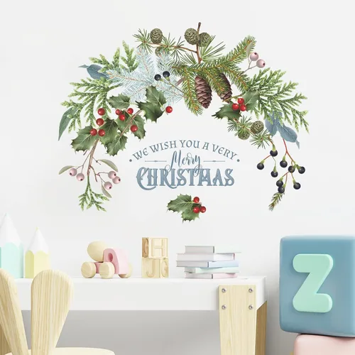 Vista 8 de Calcomanías de pared de Navidad, 1 unidad, calcomanías de pared de vinilo de Navidad, murales de pared extraíbles de Navidad, despegar y pegar