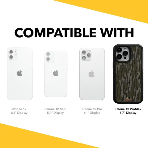 Vista 2 de cellhelmet Mossy Oak Bottomland Camo Funda de doble capa en negro ónix diseñada para iPhone 12 Pro Max a prueba de golpes y caídas, duradera