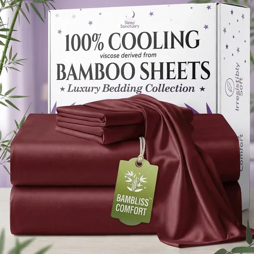 Vista 29 de SLEEP SANCTUARY - Juego de sábanas 100% viscosa derivada de bambú tamaño individual 4 piezas – Sábanas de lujo BamBliss de enfriamiento