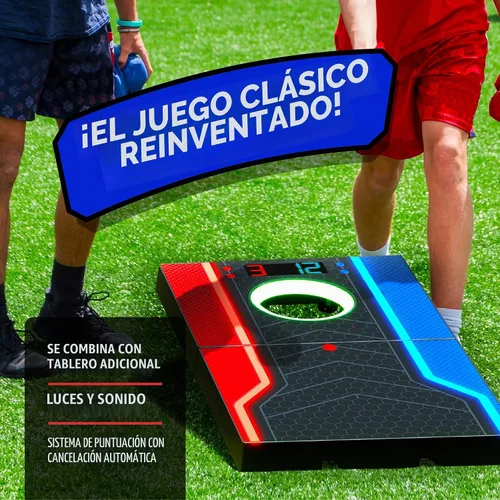 Vista 7 de Juego de tablas de cornhole electrónicas, puntuación automática, incluye 1 tablero de cornhole, 1 control remoto y 8 bolsas de frijoles