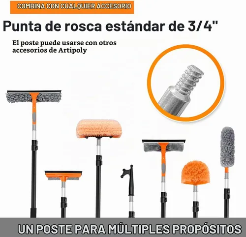 Vista 5 de ARTIPOLY Escobilla de ventana de alto alcance de 20 pies con poste de extensión telescópico de aluminio extra grueso de 5 a 12 pies Herramienta