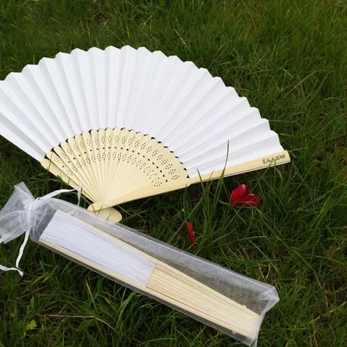 Vista 7 de SUPVOX 50pcs Cordón Organza Plegable Mano Ventilador Bolsa de mano Soporte de Ventilador de Bolsillo Fiesta Boda Favor Bolsas (Blanco)
