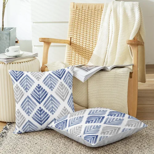 Vista 5 de CaliTime Juego de 2 fundas de almohada decorativas de vellón de dos tonos con diseño geométrico de hojas de árbol para sofá, cama, decoración
