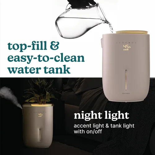 Vista 7 de Homedics Natura Humidificador ultrasónico de vapor caliente y frío, 1.3 galones para habitaciones grandes, 60 horas de funcionamiento, soporte