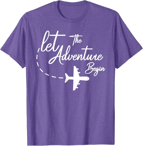 Vista 6 de Let The Adventure Begin - Camiseta inspiradora en modo de viaje en avión, Negro, S