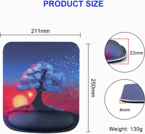 Vista 4 de Alfombrilla de mouse ergonómica para juegos con soporte de muñeca de espuma viscoelástica con base de poliuretano antideslizante para laptop, hogar