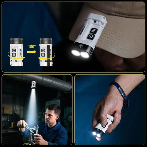 Vista 4 de BORUIT Mini llavero U10, funciona con pilas AA, magnética y clip negro y blanco