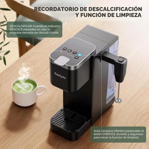 Vista 8 de Tastyle Single Serve Coffee Maker with Built-in Detachable Milk Frother Negro