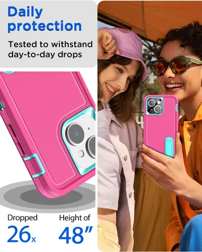 Vista 4 de AICase Funda para iPhone 13 con soporte integrado con protector de pantalla de vidrio + lente de cámara, resistente protección contra caídas, cuerpo