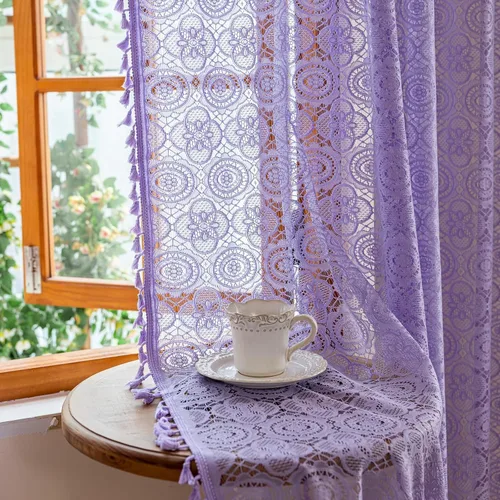 Vista 14 de YJ YANJUN - Cortinas de café boho, 24 pulgadas de largo, 2 paneles, cada una de 59" de ancho x 24" de largo, beige, con crochet, cortinas de cocina