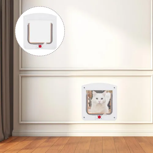 Vista 9 de NUOBESTY Puerta de gato con bloqueo para puertas interiores, material ABS, control de acceso bidireccional para mascotas, puerta para cachorros