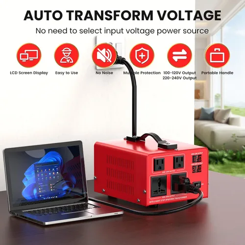 Vista 5 de Transformador de Voltaje de 1000W Convertidor de Potencia (110V a 220V, 220V a 110V) Convertidor Elevador/Reductor 110/120 Voltios - 220/240 Voltios