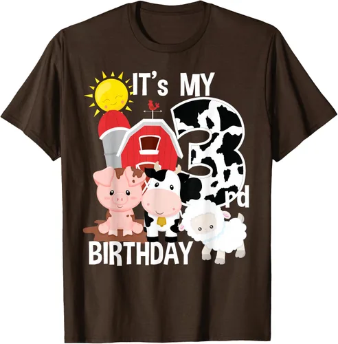 Vista 8 de Camiseta con diseño de animales de granja con texto en inglés "It's My 3rd Birthday" Negro