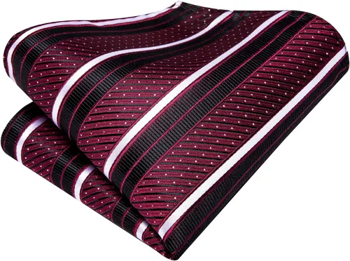 Vista 221 de Hi-Tie Corbatas de seda para hombre, diseño de cachemira a rayas, con bolsillo, gemelos cuadrados, conjunto formal de negocios