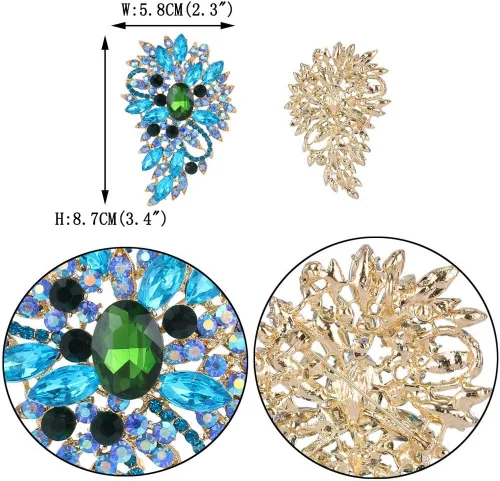 Vista 4 de Broche EVER FAITH para ramo con hojas y flores de cristal austriaco para mujer