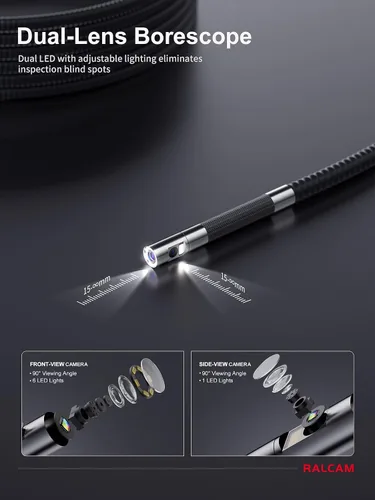 Vista 2 de Ralcam Boroscopio articulado de doble lente de 360°, cámara endoscopio HD de 4 vías de 5 pulgadas con zoom ligero 4X, cámara de inspección