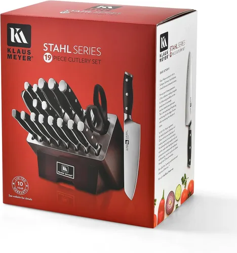 Vista 9 de Stahl Juego de Bloques de Cuchillos de Acero Alemán Exclusivo de Alto Carbono de 19 Piezas (Negro) Premium Knife Set, Long-Lasting Sharpness