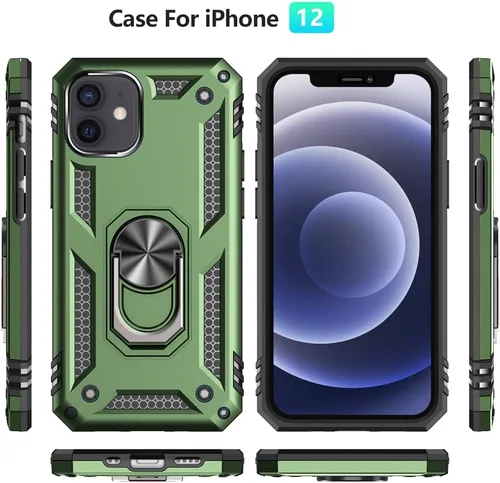 Vista 3 de Funda para iPhone 12/12 Pro, grado militar, anillo a prueba de golpes, verde militar