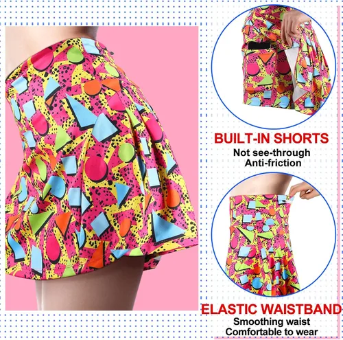 Vista 4 de JenPen Falda de tenis retro de los años 80 y 90 para mujer, con bolsillos, cintura alta, atlética, para golf, entrenamiento, correr, uso casual