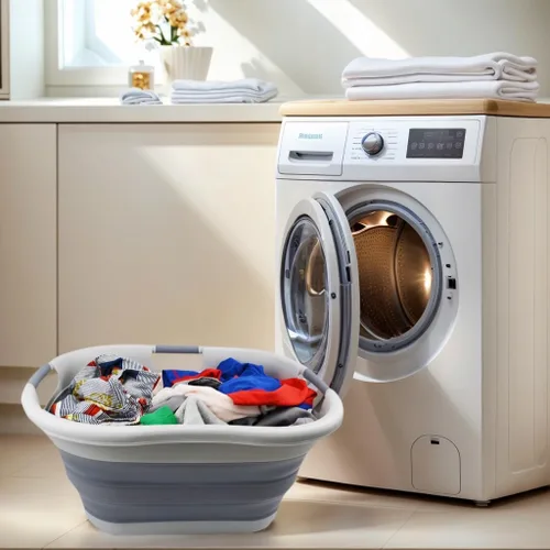 Vista 4 de SAMMART Cesta plegable de plástico para la ropa sucia de 40 L (10.5 galones), contenedor de almacenamiento plegable, organizador y tina de lavado
