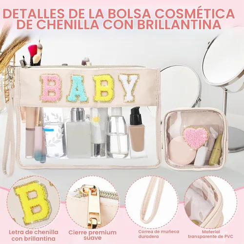 Vista 7 de Hillban Bolsa de maquillaje transparente con tema de bebé, bolsa de PVC