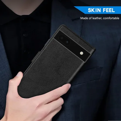Vista 6 de ZZXX Funda tipo cartera para Google Pixel 6a con bloqueo RFID, ranura para tarjetas, función atril, cierre magnético, funda protectora de cuero