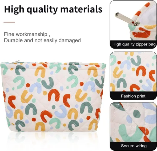 Vista 3 de Wudimeitt Bolsa de cosméticos Bolsa de maquillaje Preppy Cute Corduroy Neceser para mujer Artículos esenciales de viaje (patrón en U)