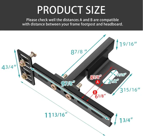 Vista 9 de Soportes de cabecero para marco de cama de metal, soportes ajustables para cabecero con kit de extensión de pie de cama, compatible con Twin, Full