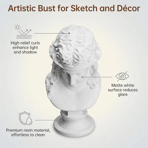 Vista 5 de Escultura de resina blanca, figura de réplica de arte clásico para decoración de estantes de oficina en casa, adorno de modelo de boceto estético